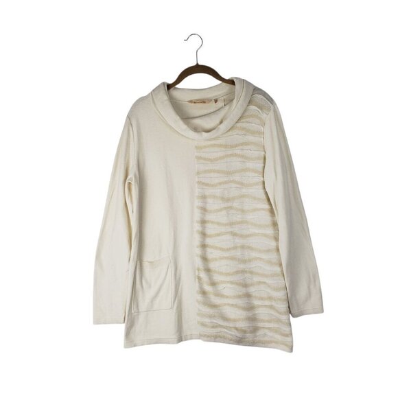Soft Surroundings Sweaters - Soft Surroundings Lyrical Cowl Neck Tunic Sweater Split Textured Ivory Womens M
